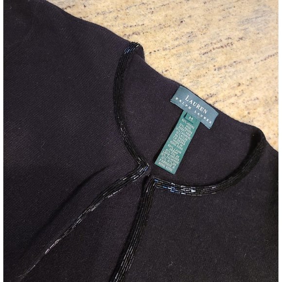 Lauren Ralph Lauren Size M Vintage Black Cashmere Wool Angora Cardigan Beaded - Picture 7 of 12